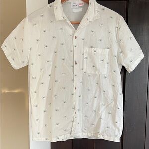 Zara White Palm Print Kids Button down shirt short sleeve boys 13-14
